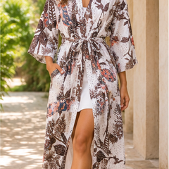 Vintage Kantha Quilt Kimono Robe — Handmade Cotton Dressing Gown