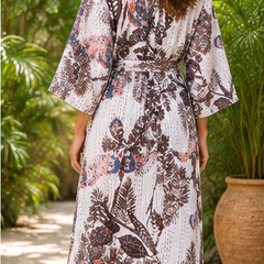 Vintage Kantha Quilt Kimono Robe — Handmade Cotton Dressing Gown
