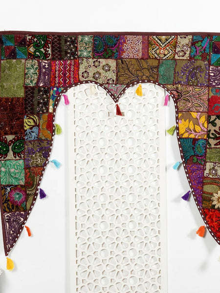 Traditional Vintage Patchwork Toran Boho Door Hanging, Bandhanwar, Window Valance with Embroidery - 5