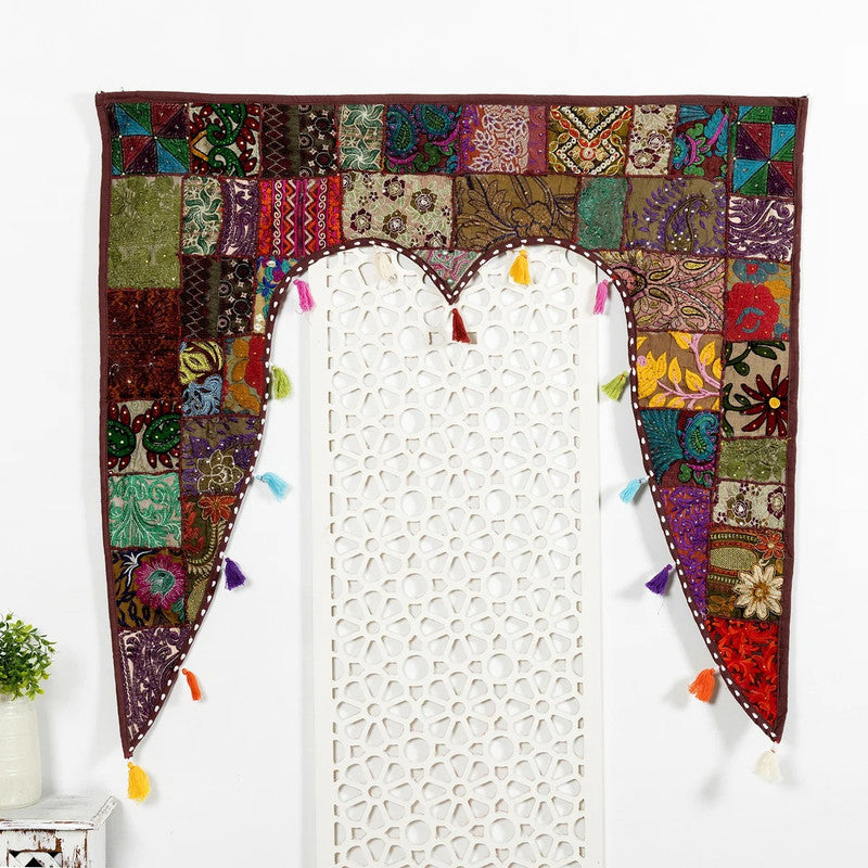 Traditional Vintage Patchwork Toran Boho Door Hanging, Bandhanwar, Window Valance with Embroidery - 5 - kraafty-com