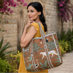 Eco-Friendly Cotton Tote Bag | Quilted, Reversible, Handmade Beach Brown Tote - kraafty-com