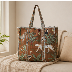 Eco-Friendly Cotton Tote Bag | Quilted, Reversible, Handmade Beach Brown Tote - kraafty-com