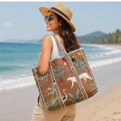 Eco-Friendly Cotton Tote Bag | Quilted, Reversible, Handmade Beach Brown Tote - kraafty-com