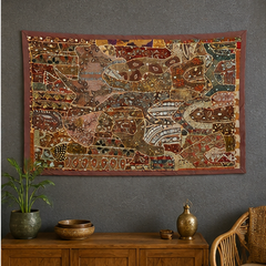 Large Cotton Wall Tapestry — Khambhadiya Boho Bedroom Brown Decor
