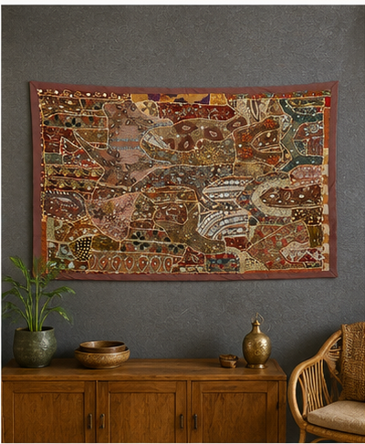 Large Cotton Wall Tapestry — Khambhadiya Boho Bedroom Brown Decor