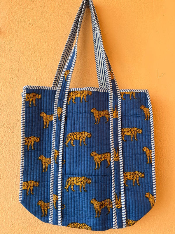 Quilted Cotton Boho Tote Multi-Color Gardenia Bloom Reversible & Handmade