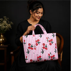 Lightweight Cotton Pink Floral Tote Bag for Everyday Use - kraafty-com
