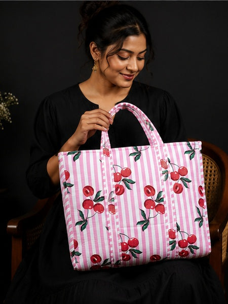 Lightweight Cotton Pink Floral Tote Bag for Everyday Use - kraafty-com
