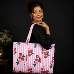Lightweight Cotton Pink Floral Tote Bag for Everyday Use - kraafty-com