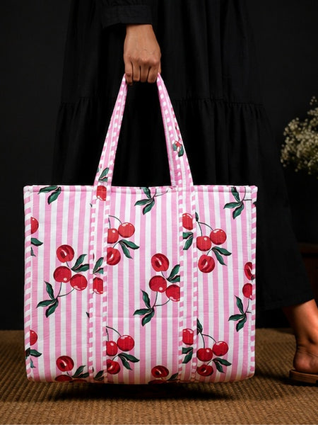 Lightweight Cotton Pink Floral Tote Bag for Everyday Use - kraafty-com