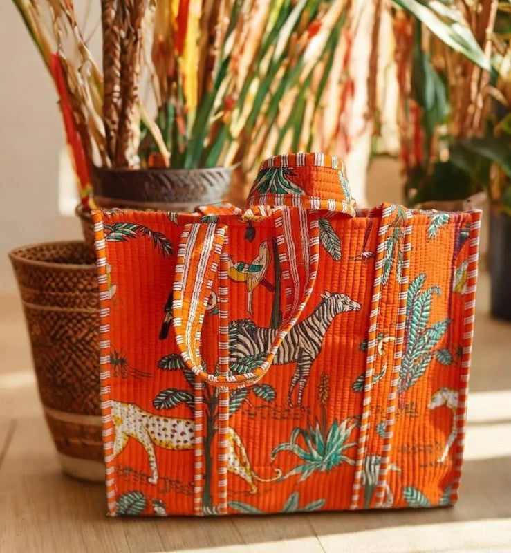 Women Shopping Bag, Cotton Quilted Tote Bag, Indian Handmade Bag, Party Bag, Large Market Bag, Shoulder Bag, Beach Bag, Eco Friendly Tote - 7