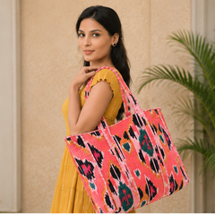 Cotton Tote Bag for Women | Quilted, Reversible & Handmade Beach Orange Tote - kraafty-com