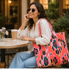 Cotton Tote Bag for Women | Quilted, Reversible & Handmade Beach Orange Tote - kraafty-com