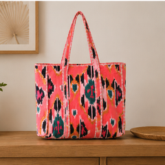 Cotton Tote Bag for Women | Quilted, Reversible & Handmade Beach Orange Tote - kraafty-com