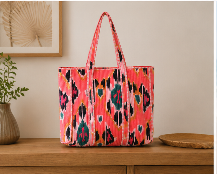Cotton Tote Bag for Women | Quilted, Reversible & Handmade Beach Orange Tote - kraafty-com