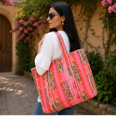 Cotton Tote Bag for Women | Sustainable Quilted Beach & Everyday Pink Tote