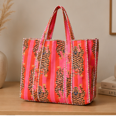 Cotton Tote Bag for Women | Sustainable Quilted Beach & Everyday Pink Tote