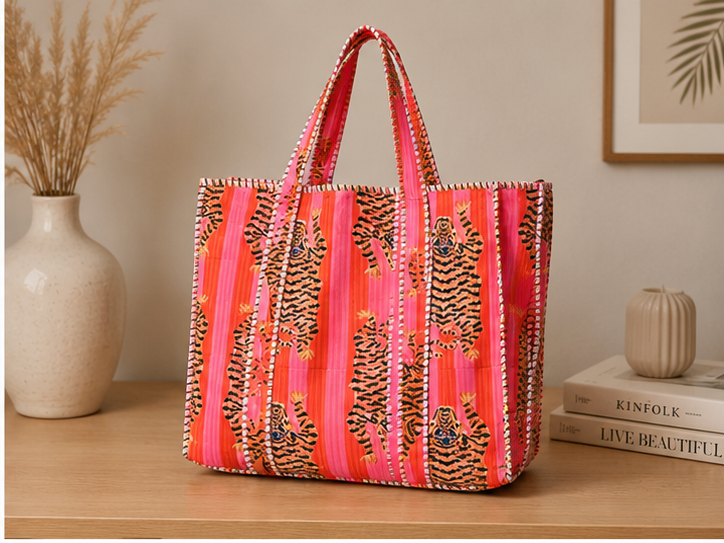 Cotton Tote Bag for Women | Sustainable Quilted Beach & Everyday Pink Tote