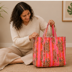 Cotton Tote Bag for Women | Sustainable Quilted Beach & Everyday Pink Tote