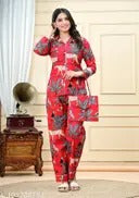 Red tiger print Cotton Pajama Set - Soft Indian Nightwear | Pure Cotton PJ's & Bridesmaid Gift for Her
