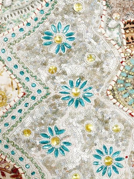 Beaded Tapestry Wall Hanging - Bohemian Vintage Cotton Embroidered Patchwork Home Decor - 3