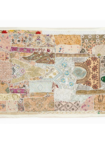 Beaded Tapestry Wall Hanging - Bohemian Vintage Cotton Embroidered Patchwork Home Decor - 3