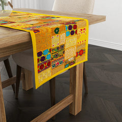 Indian Handmade Beige Khambadiya Patchwork Cotton Runner