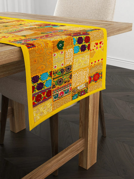 Indian Handmade Beige Khambadiya Patchwork Cotton Runner