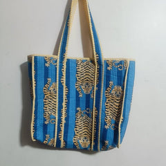 Jaipuri Print Tote Bag Indian Cotton Quilted Tote Bag Shopping Carry Bag Hand Bag Shoulder Market Daily Use Tote Bag