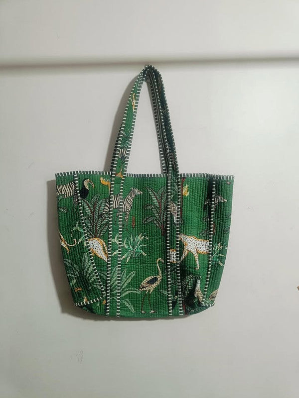 Jaipuri Print Tote Bag Indian Cotton Quilted Tote Bag Shopping Carry Bag Hand Bag Shoulder Market Daily Use Tote Bag