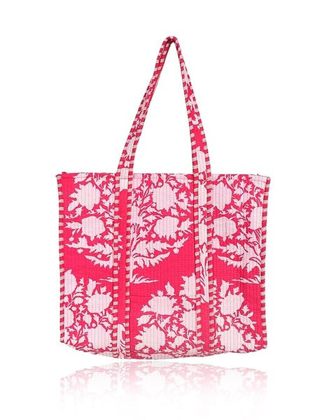 Women Shopping Bag, PINK Cotton Quilted Tote Bag, Indian Handmade Bag, Party Bag, Large Market Bag, Shoulder Bag, Beach Bag, Eco Friendly Tote - 2