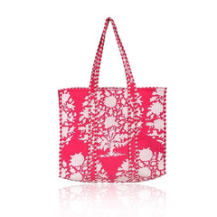 Women Shopping Bag, PINK Cotton Quilted Tote Bag, Indian Handmade Bag, Party Bag, Large Market Bag, Shoulder Bag, Beach Bag, Eco Friendly Tote - 2