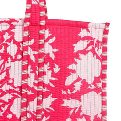 Women Shopping Bag, PINK Cotton Quilted Tote Bag, Indian Handmade Bag, Party Bag, Large Market Bag, Shoulder Bag, Beach Bag, Eco Friendly Tote - 2