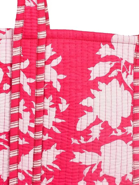 Women Shopping Bag, PINK Cotton Quilted Tote Bag, Indian Handmade Bag, Party Bag, Large Market Bag, Shoulder Bag, Beach Bag, Eco Friendly Tote - 2
