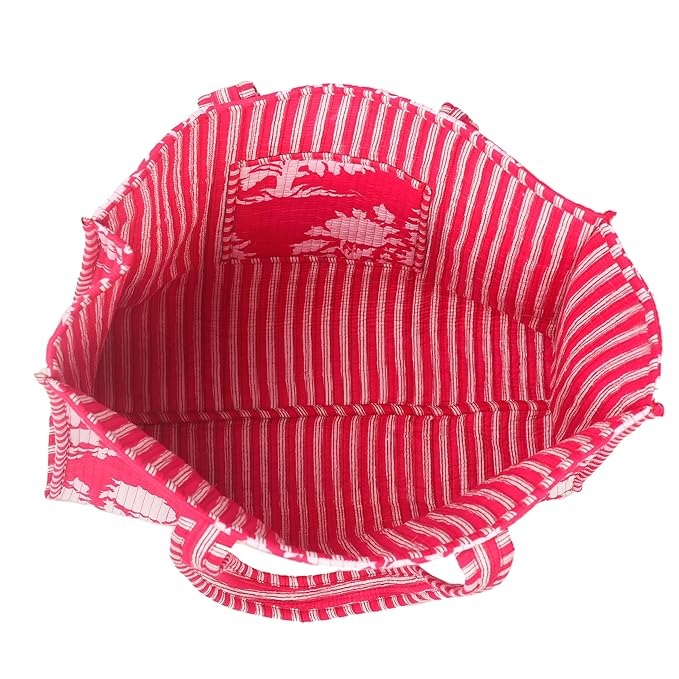 Women Shopping Bag, PINK Cotton Quilted Tote Bag, Indian Handmade Bag, Party Bag, Large Market Bag, Shoulder Bag, Beach Bag, Eco Friendly Tote - 2