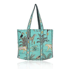 Handmade Indian GREEN Cotton Quilted Tote Bag Eco-Friendly Party, Beach, and Market Shoulder Bag