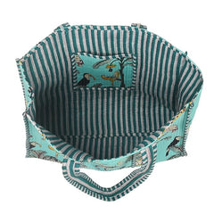 Handmade Indian GREEN Cotton Quilted Tote Bag Eco-Friendly Party, Beach, and Market Shoulder Bag