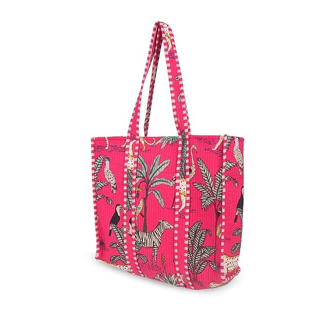 Women Shopping Bag, Cotton pink Quilted Tote Bag, Indian Handmade Bag, Party Bag, Large Market Bag, Shoulder Bag, Beach Bag, Eco Friendly Tote