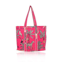 Women Shopping Bag, PINK Cotton Quilted Tote Bag, Indian Handmade Bag, Party Bag, Large Market Bag, Shoulder Bag, Beach Bag, Eco Friendly Tote - 1