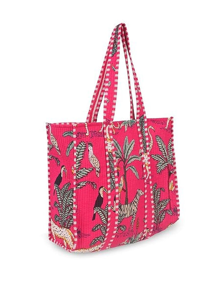 Women Shopping Bag, Cotton pink Quilted Tote Bag, Indian Handmade Bag, Party Bag, Large Market Bag, Shoulder Bag, Beach Bag, Eco Friendly Tote