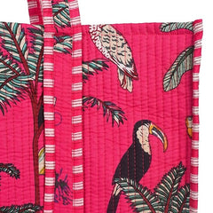 Women Shopping Bag, PINK Cotton Quilted Tote Bag, Indian Handmade Bag, Party Bag, Large Market Bag, Shoulder Bag, Beach Bag, Eco Friendly Tote - 1