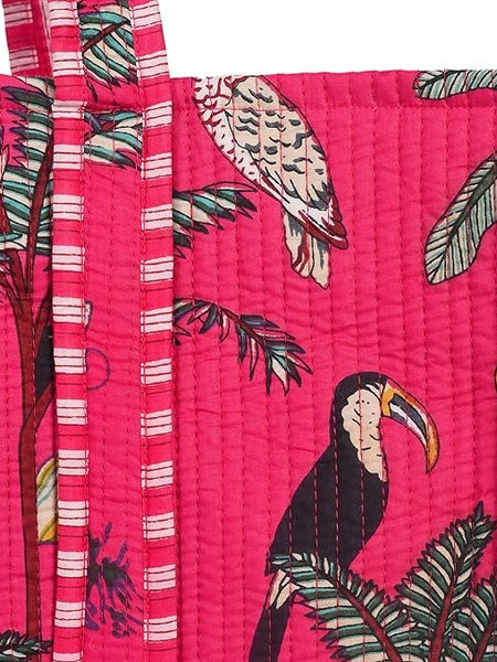 Women Shopping Bag, PINK Cotton Quilted Tote Bag, Indian Handmade Bag, Party Bag, Large Market Bag, Shoulder Bag, Beach Bag, Eco Friendly Tote - 1