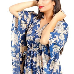 Handmade Indian Cotton Kaftan Blue Floral Hand Block Print Caftan Dress