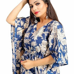 Handmade Indian Cotton Kaftan Blue Floral Hand Block Print Caftan Dress