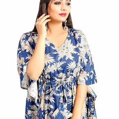 Handmade Indian Cotton Kaftan Blue Floral Hand Block Print Caftan Dress
