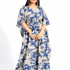 Handmade Indian Cotton Kaftan Blue Floral Hand Block Print Caftan Dress
