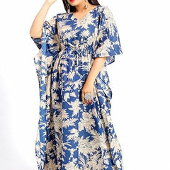 Handmade Indian Cotton Kaftan Blue Floral Hand Block Print Caftan Dress