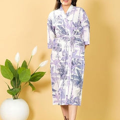 White Floral Hand Block Print Cotton Kimono Robe Bridesmaid Dressing Gown