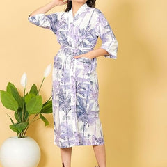 White Floral Hand Block Print Cotton Kimono Robe Bridesmaid Dressing Gown