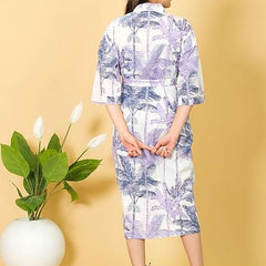 White Floral Hand Block Print Cotton Kimono Robe Bridesmaid Dressing Gown